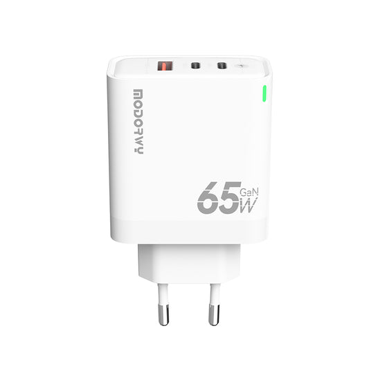 Зарядное устройство GaN EU A+2C для розетки с QC3.0 + PD, 65 Вт, белое