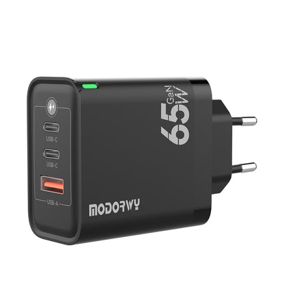 Сетевое зарядное устройство GaN с 2 портами USB-C и 1 портом USB-A, QC3.0 + PD, 65 Вт