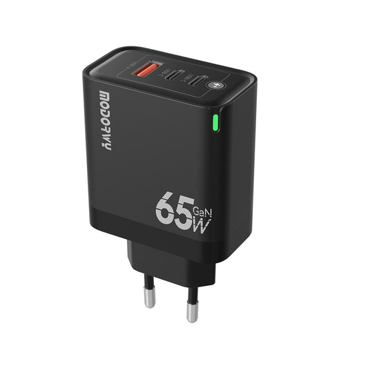 Сетевое зарядное устройство GaN с 2 портами USB-C и 1 портом USB-A, QC3.0 + PD, 65 Вт